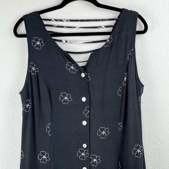 Vintage R&K Black White Floral Graphic Button Front Sleeveless Midi Dress 14/L - Picture 4 of 14